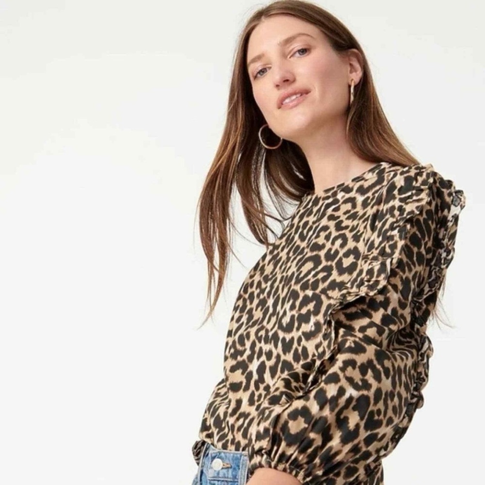 NWT Jcrew Leopard ruffle sleeve blouse